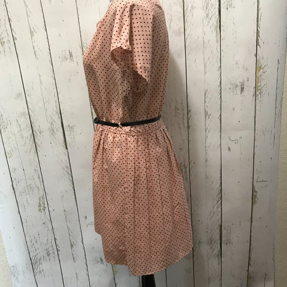 Bordeaux Los Angeles lightweight dress in peach and black polka dots.  W/belt L - Picture 5 of 13